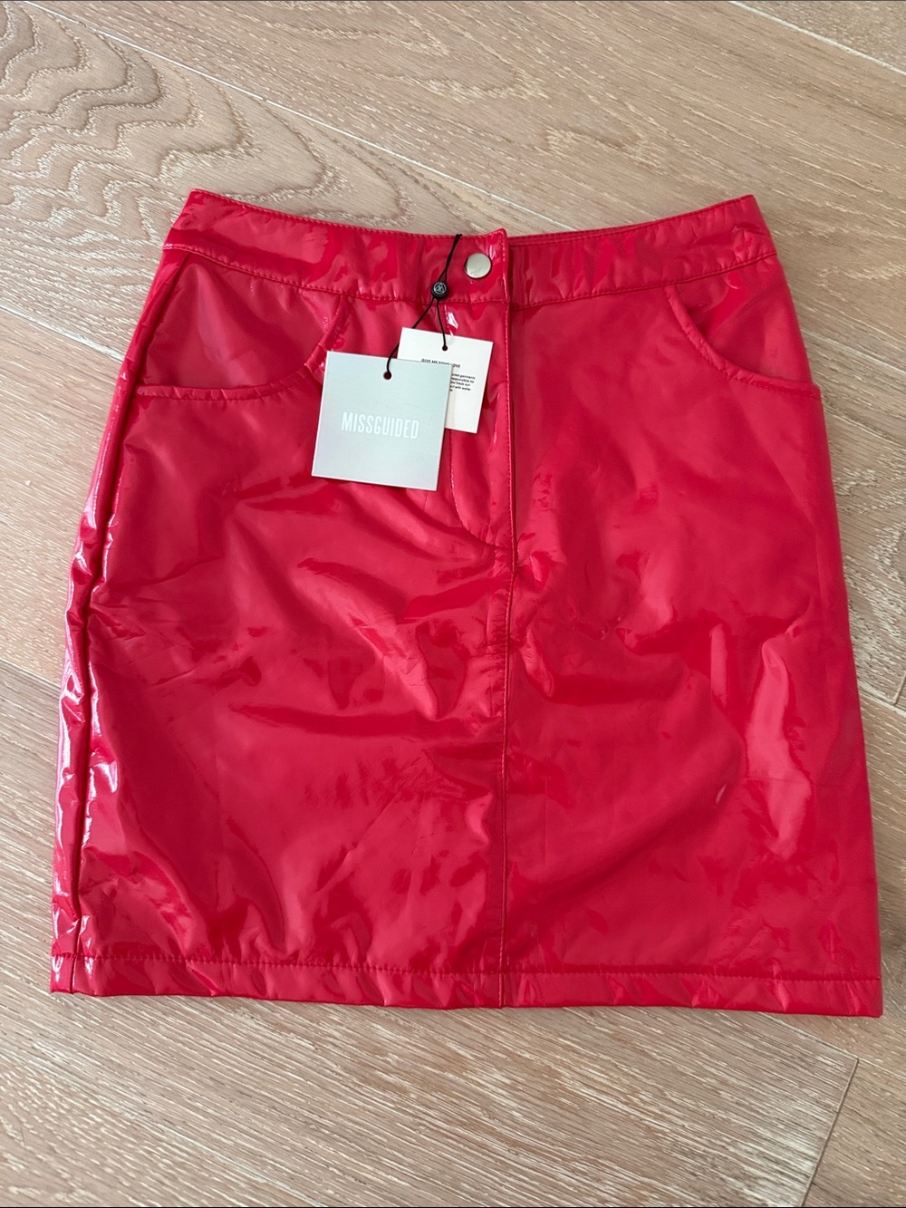 Missguided Red Gloss Vinyl Mini Skirt